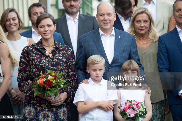 Princess Charlene of Monaco, Prince Albert II of Monaco, Prince Jacques of Monaco and Princess Gabriella of Monaco attend the traditional Monaco...