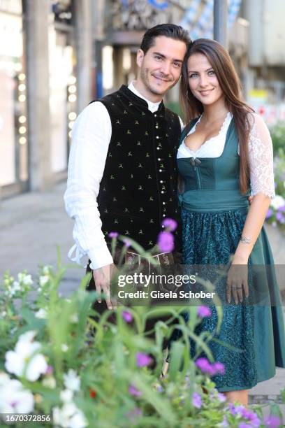 Francois Goeske, Rilana Köhler during the annual Wiesn opening event "Breakfast at Tiffany" at Tiffany store on September 16, 2023 in Munich, Germany.