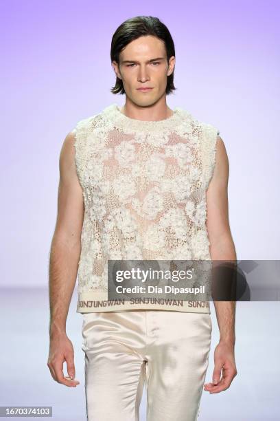 Model walks the runway at the Son Jung Wan fashion show during New York Fashion Week The Shows at Gallery at Spring Studios on September 09, 2023 in...