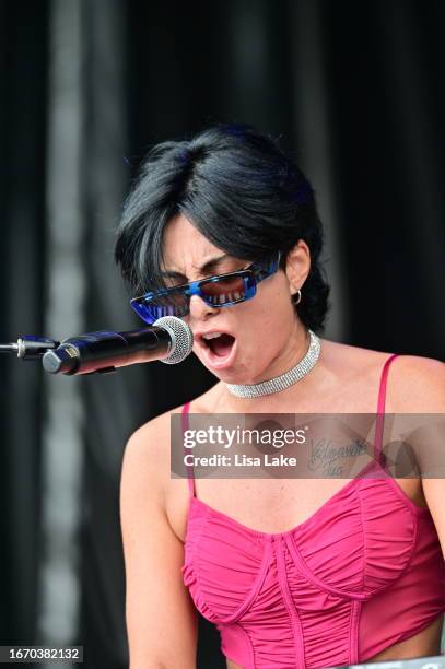 Singer Giordana Angi performs live on stage at Mann Center For Performing Arts on September 09, 2023 in Philadelphia, Pennsylvania.