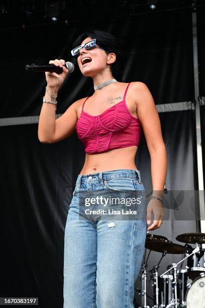 Singer Giordana Angi performs live on stage at Mann Center For Performing Arts on September 09, 2023 in Philadelphia, Pennsylvania.