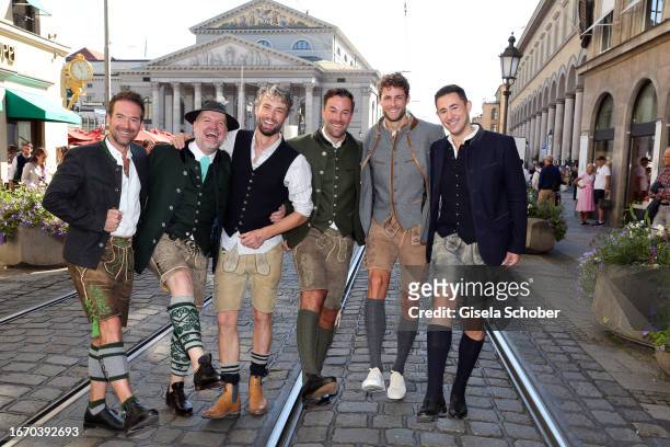 Sebastian Hoeffner, Oliver, Simon Lohmeyer, Chris Fraas, Dennis Boeer, Max Franzmann during the annual Wiesn opening event "Breakfast at Tiffany" at...
