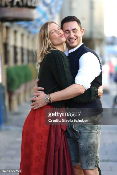Sarah Brandner, Max Franzmann during the annual Wiesn opening event "Breakfast at Tiffany" at Tiffany store on September 16, 2023 in Munich, Germany.