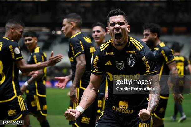 Paulinho of Atletico Mineiro celebrates after scoring the team's first goal during between Atletico Mineiro and Botafogo as part of Brasileirao 2023...