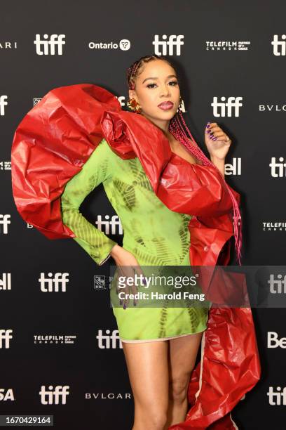 Sho Madjozi attends the "Death of a Whistle Blower" premiere during the 2023 Toronto International Film Festival at TIFF Bell Lightbox on September...