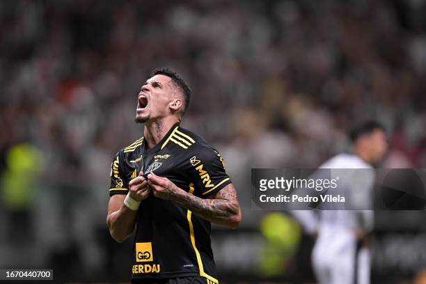 Paulinho of Atletico Mineiro celebrates after scoring the first goal of their team during between Atletico Mineiro and Botafogo as part of...