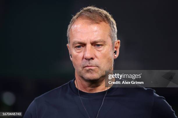 Hansi Flick, Head Coach of Germany is interviewed after the team's defeat in the international friendly match between Germany and Japan at Volkswagen...