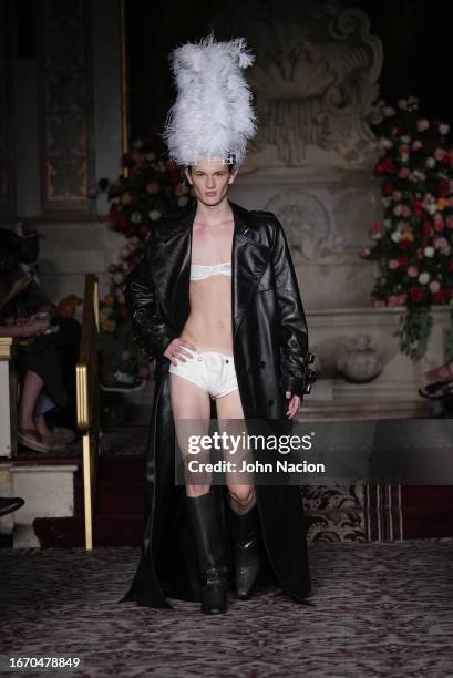 Model walks the runway at the Palomo Spain show during New York Fashion Week at the Plaza Hotel on September 9, 2023 in New York City.