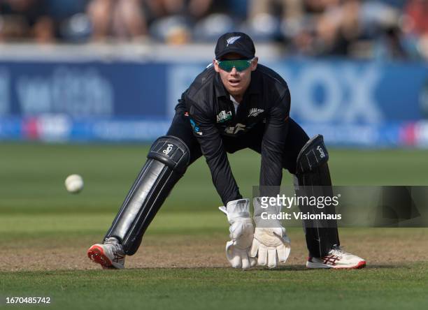 New Zealand wicket keeper Tom Latham during the First Metro Bank One Day International match between England and New Zealand at Sophia Gardens on...
