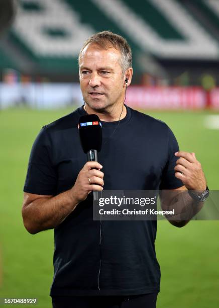 Hansi Flick, Head Coach of Germany is interviewed after the team's defeat in the international friendly match between Germany and Japan at Volkswagen...