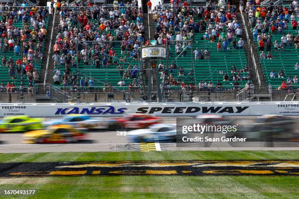 General view of racing during the NASCAR Xfinity Series Kansas Lottery 300 at Kansas Speedway on September 09, 2023 in Kansas City, Kansas.