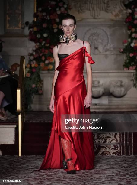 Model walks the runway at the Palomo Spain show during New York Fashion Week at the Plaza Hotel on September 9, 2023 in New York City.