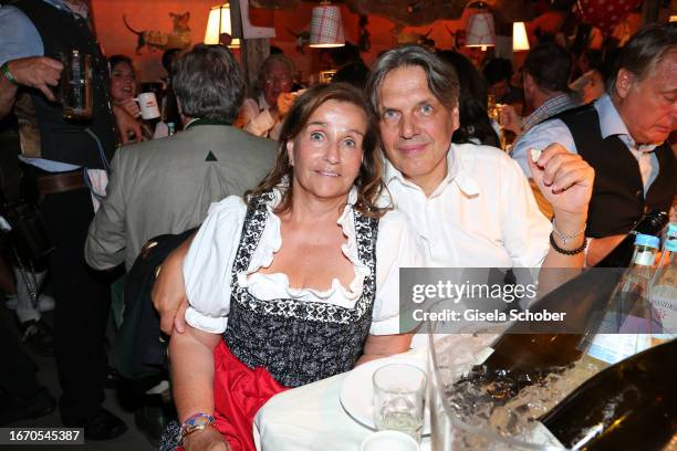 Karin Holler and Dr. Tobias Sokolowski during the 188th Oktoberfest opening at Käferzelt on September 16, 2023 in Munich, Germany.