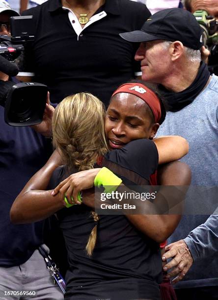 Coco Gauff of the United States celebrates after defeating Aryna Sabalenka of Belarus in their Women's Singles Final match on Day Thirteen of the...