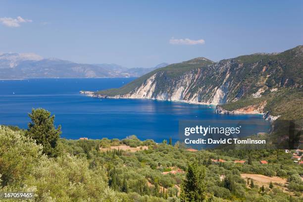 view over afales bay, exogi, ithaca, greece - ithaca stock pictures, royalty-free photos & images