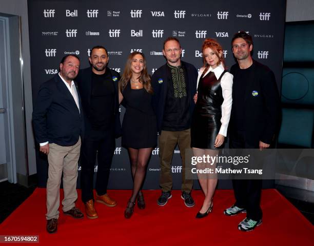 Mike Lerner, Karim Amer, Leen Karadsheh, Oleksiy Makukhin, Odessa Rae, and Jake Swantko attend the "Defiant" premiere during the 2023 Toronto...