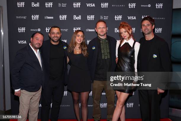 Mike Lerner, Karim Amer, Leen Karadsheh, Oleksiy Makukhin, Odessa Rae, and Jake Swantko attend the "Defiant" premiere during the 2023 Toronto...