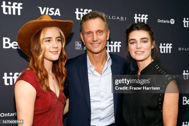 Rae Isla, Tony Goldwyn and Adrienne Ackerman attend the "Ezra" premiere during the 2023 Toronto International Film Festival at Princess of Wales...