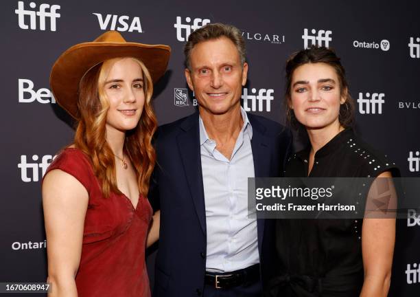 Rae Isla, Tony Goldwyn and Adrienne Ackerman attend the "Ezra" premiere during the 2023 Toronto International Film Festival at Princess of Wales...