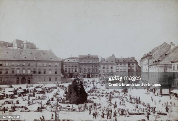 Brno / Moravia: Vegetable Market. About 1880. Photograph by Carl Pietzner / Teplitz - Carlsbad - Brno - Vienna. Photograph. Brünn / Mähren:...