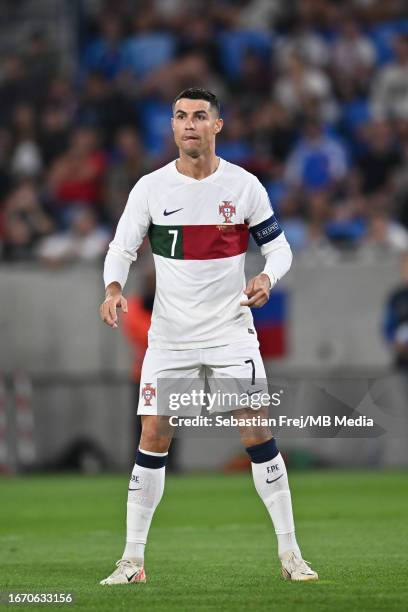 Cristiano Ronaldo of Portugal during the UEFA EURO 2024 European qualifier match between Slovakia and Portugal at Tehelne pole on September 8, 2023...