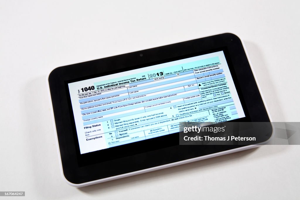 US tax form 1040 on tablet computer