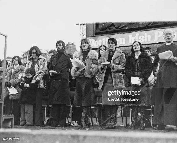 From left to right, Betty Williams and her daughter Debbra, Ciaran McKeown, Jane Ewart-Biggs, wife of a British ambassador killed in Dublin, American...