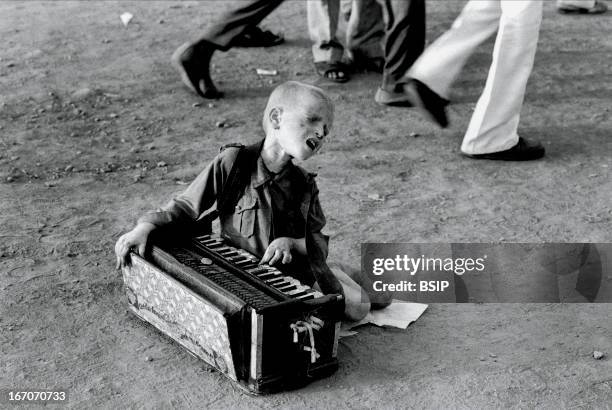 Street children, Blind street child and albino at Bombay.