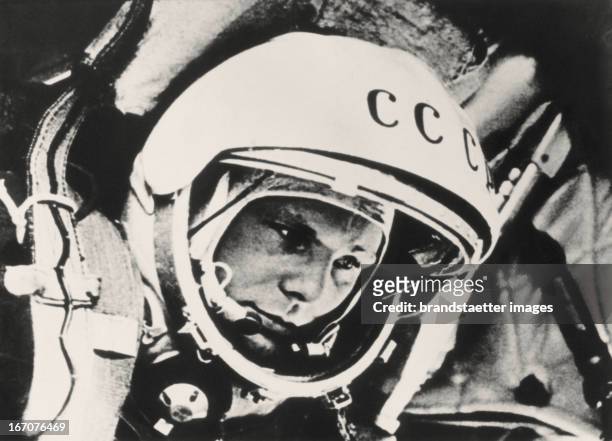 The Russian cosmonaut Juri Gagarin. About 1963. Photograph. Der russische Cosmonaut Juri Gagarin. Um 1963. Photographie. .