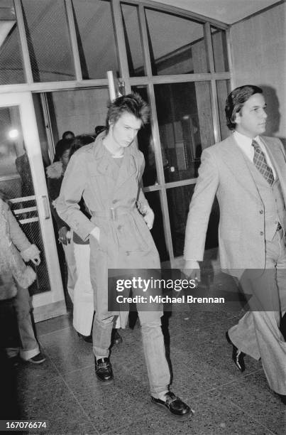 Sid Vicious arriving at Manhattan Criminal Court for the trial of the murder of Nancy Spungen , 15th October 1978.