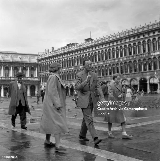 Prince Bernhard of the Netherland with his daughters Princess Irene and Princess Beatrix of the Netherlands visit Venice Venice, Italy.