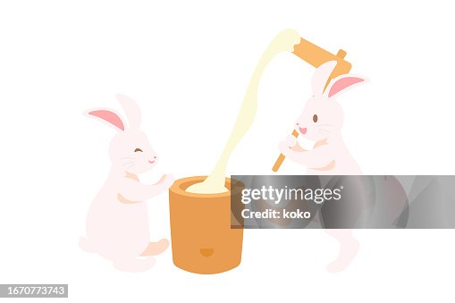 Okami Rabbit Japanese Culture Harvest Moon Rabbit Pounding Mochi High-Res Vector ...