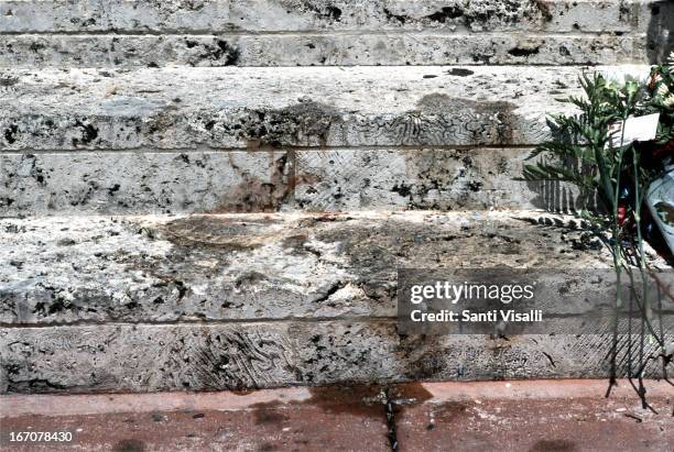 Gianni Versace murder blood stains on July 15, 1997 in Miami, Florida.