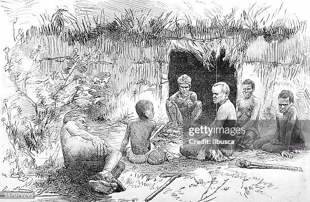 indigenous in new caledonia - pencil drawing stock illustrations