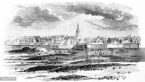 view of saint-malo - st malo stock illustrations