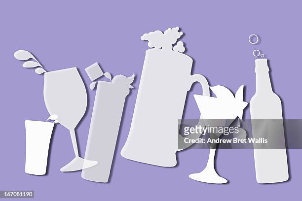 illustrazioni stock, clip art, cartoni animati e icone di tendenza di cut-out shapes of a collection of alcoholic drinks - piña colada