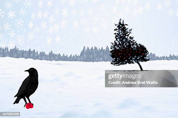 birds building and decorate a tree for christmas - winter wonderland london stock illustrations