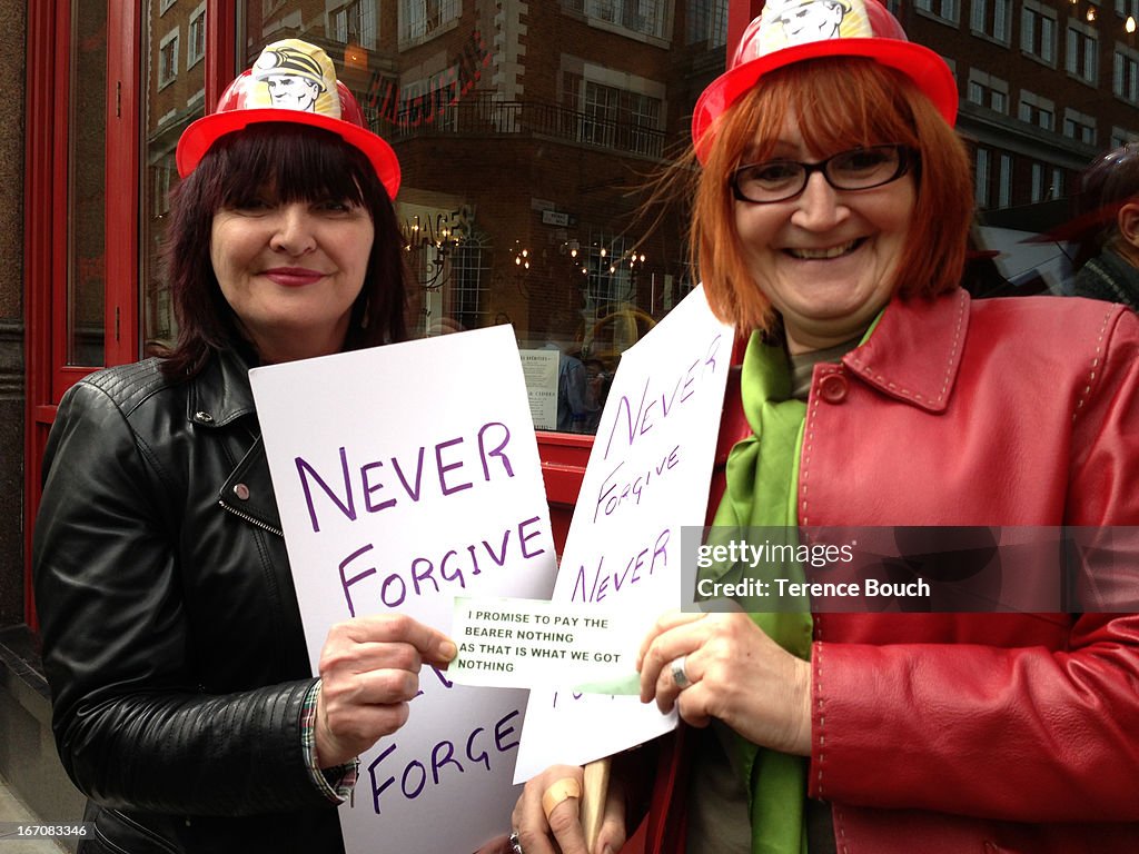 Protesters at the funeral of Lady Thatcher