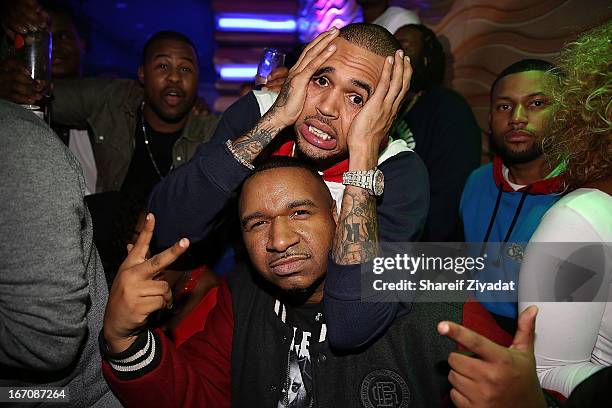 Chris Brown and DJ Suss One attend the 2nd Annual DJ Prostyle's Birthday Bash after party at Stage 48 on April 16, 2013 in New York City.