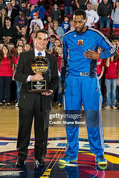 Rasual Butler of the Tulsa 66ers accepts the Impact player of the year award during half time against the Rio Grande Vipers during the NBA D-League...