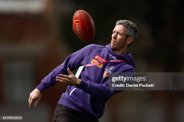 Dockers assistant coach Bob Murphy in action before the round two AFLW match between Collingwood Magpies and Fremantle Dockers at Victoria Park, on...