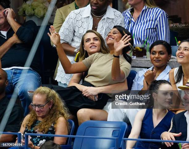 Cara Delevingne, Ariana Debose, Mindy Kaling are seen at the Final game with Coco Gauff vs. Aryna Sabalenka at the 2023 US Open Tennis Championships...