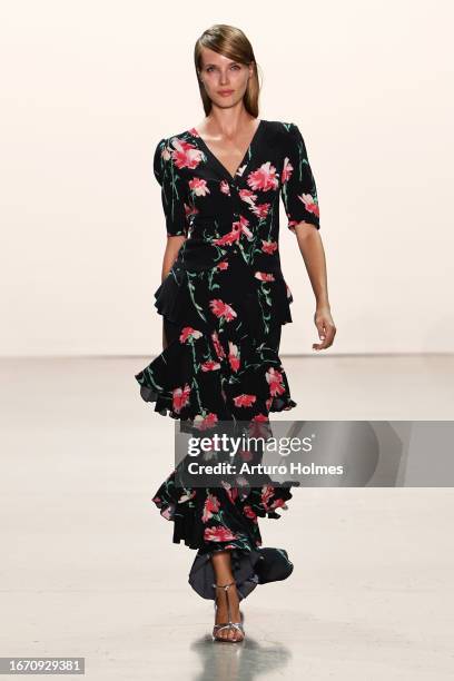 Model walks the runway at the Libertine fashion show during New York Fashion Week The Shows at Gallery at Spring Studios on September 09, 2023 in New...