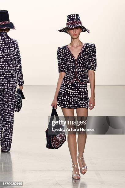 Model walks the runway at the Libertine fashion show during New York Fashion Week The Shows at Gallery at Spring Studios on September 09, 2023 in New...