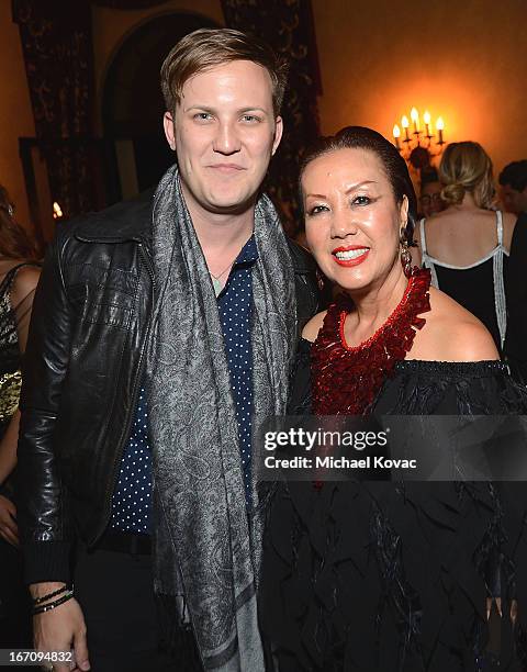 Journalist Justin Howard and designer Sue Wong attend the Sue Wong Fall 2013 Great Gatsby Collection Unveiling and Birthday Celebration on April 19,...