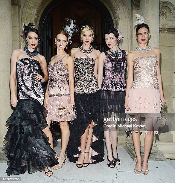 Models attend the Sue Wong Fall 2013 Great Gatsby Collection Unveiling and Birthday Celebration on April 19, 2013 in Los Angeles, California.