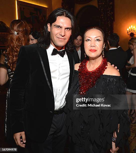 Singer Michael Peer and designer Sue Wong attend the Sue Wong Fall 2013 Great Gatsby Collection Unveiling and Birthday Celebration on April 19, 2013...
