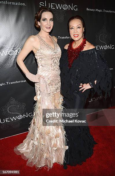 Actress Helene Cardona and designer Sue Wong attend the Sue Wong Fall 2013 Great Gatsby Collection Unveiling and Birthday Celebration on April 19,...