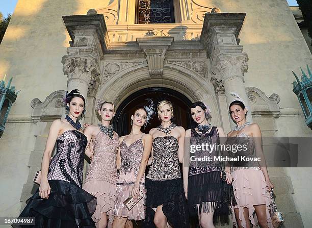 Models attend the Sue Wong Fall 2013 Great Gatsby Collection Unveiling and Birthday Celebration on April 19, 2013 in Los Angeles, California.