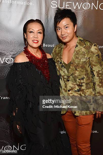 Designer Sue Wong and Albert Ng attend the Sue Wong Fall 2013 Great Gatsby Collection Unveiling and Birthday Celebration on April 19, 2013 in Los...